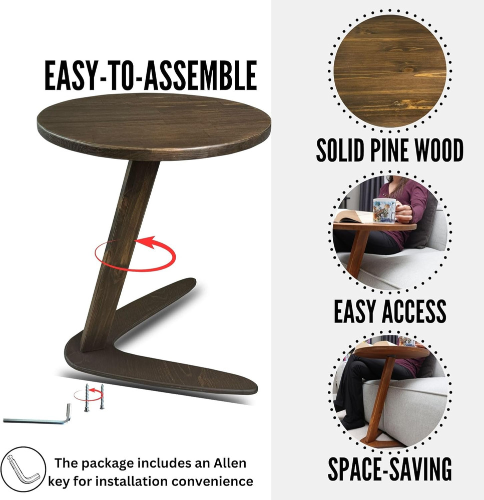 C-Shaped Handmade End Table, Side Table for Couches, Sofa Tables Slide under Cou