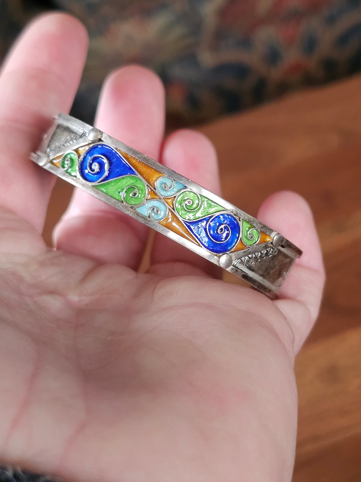 Enameled Sterling bracelet- possibly morrocan?
