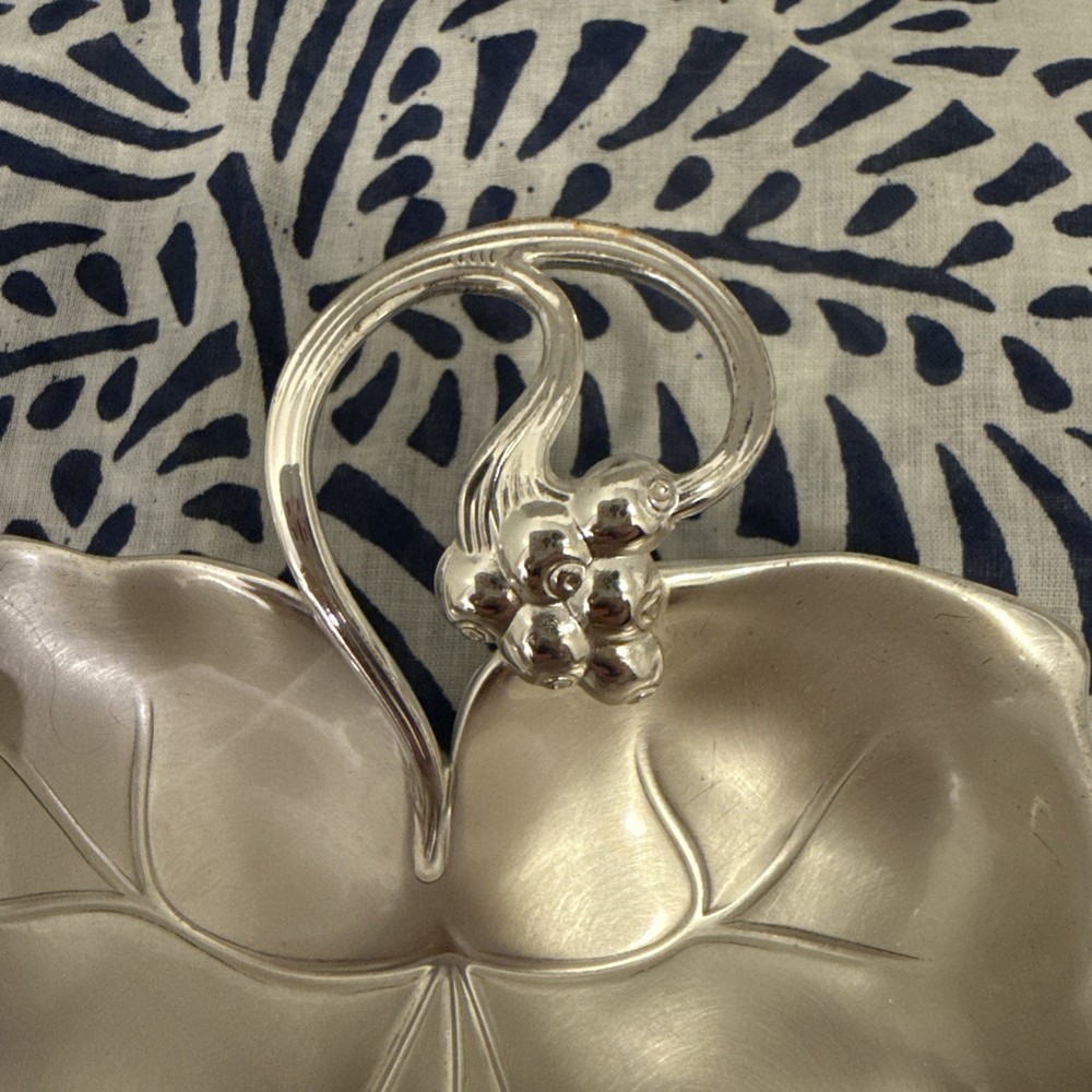 Silver Plated Decorative Dish Grape Leaf Footed By Ikora Vintage 1975. Beauty