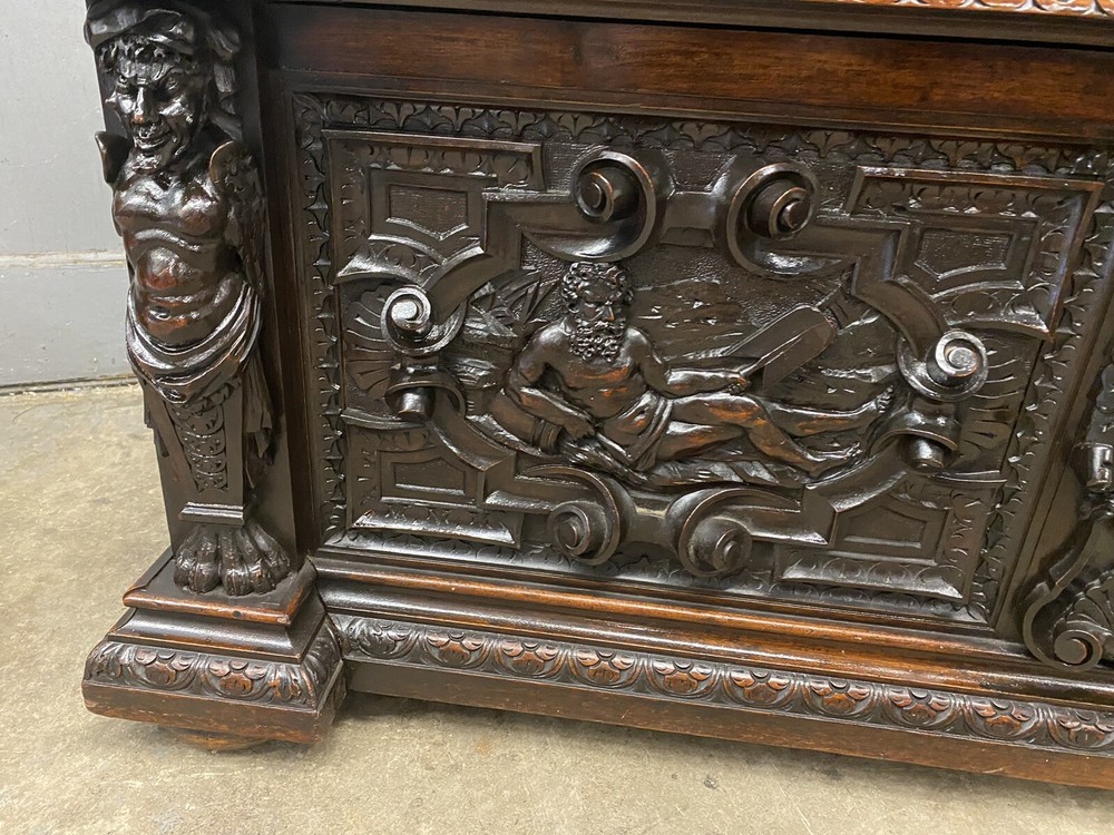 CARVED FIGURAL WALNUT BENCH