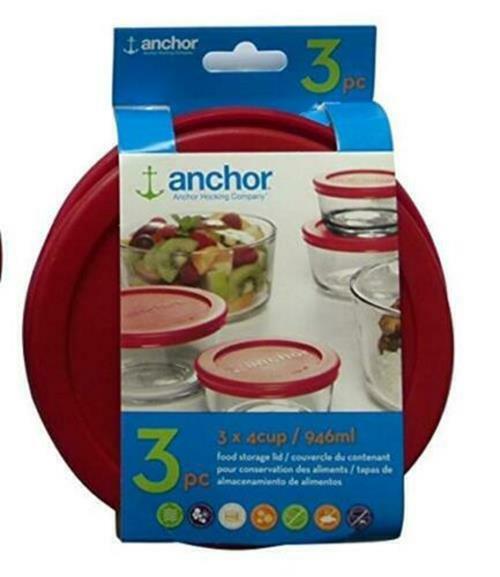 Anchor Hocking Replacement Lid 4 Cup / 946 ml, Set of 3 lids, red Round