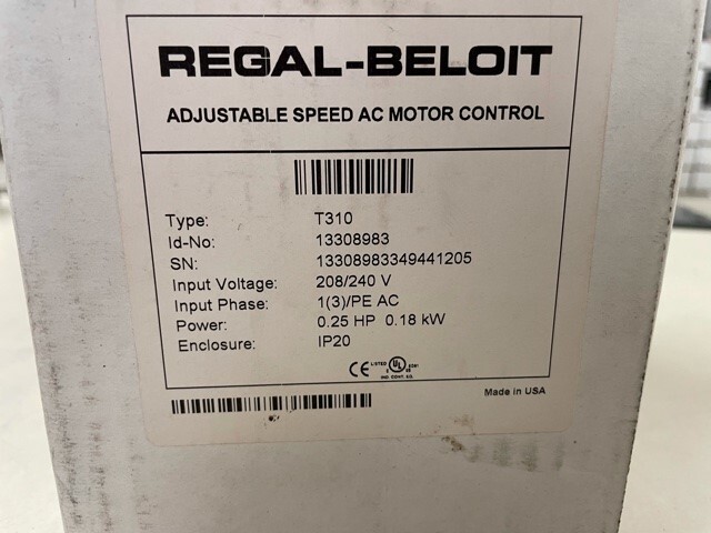 Regal-Beloit Drive T310 Adjustable Speed AC Motor Control