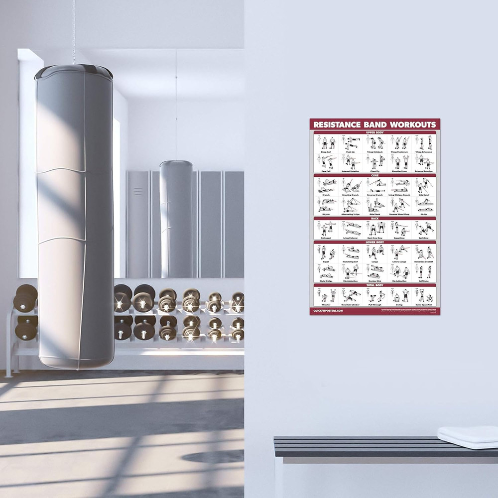 QUICKFIT Resistance Bands Workout Exercise Poster - Double Sided (Laminated, 18"