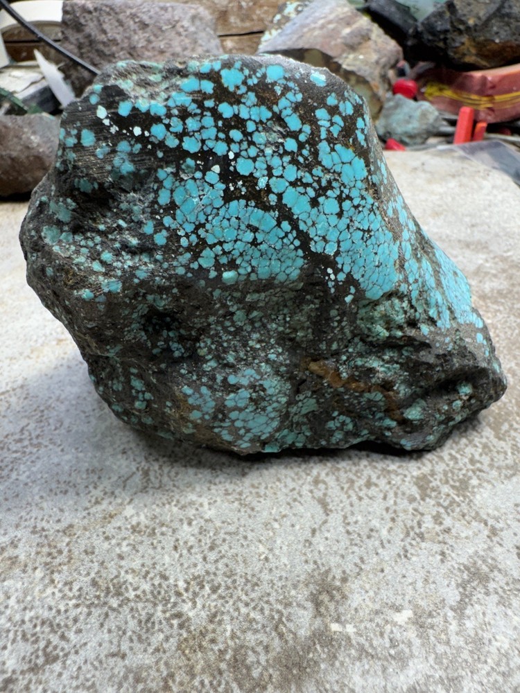 Hubei turquoise rough , solid spiderwebs nuggets in blue color tight pattern