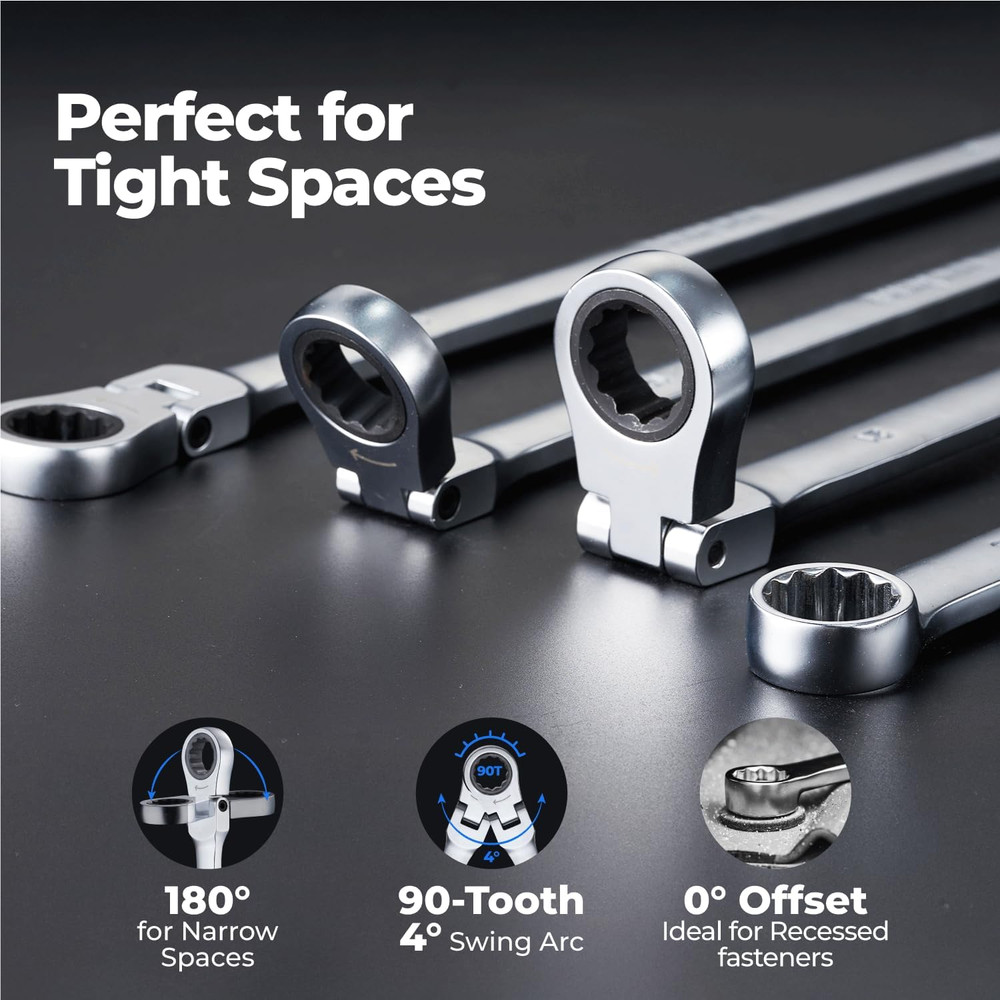 Toolant 10Mm Extra Long Ratcheting Wrench, Flex Head & Fixed Offset Head Double