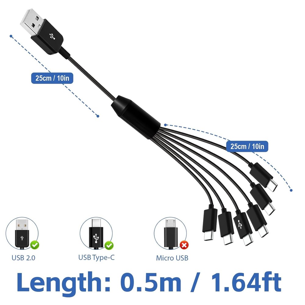 USB C Splitter Multi Charging Cable 5A Fast Charge Type-C 1.64 Feet