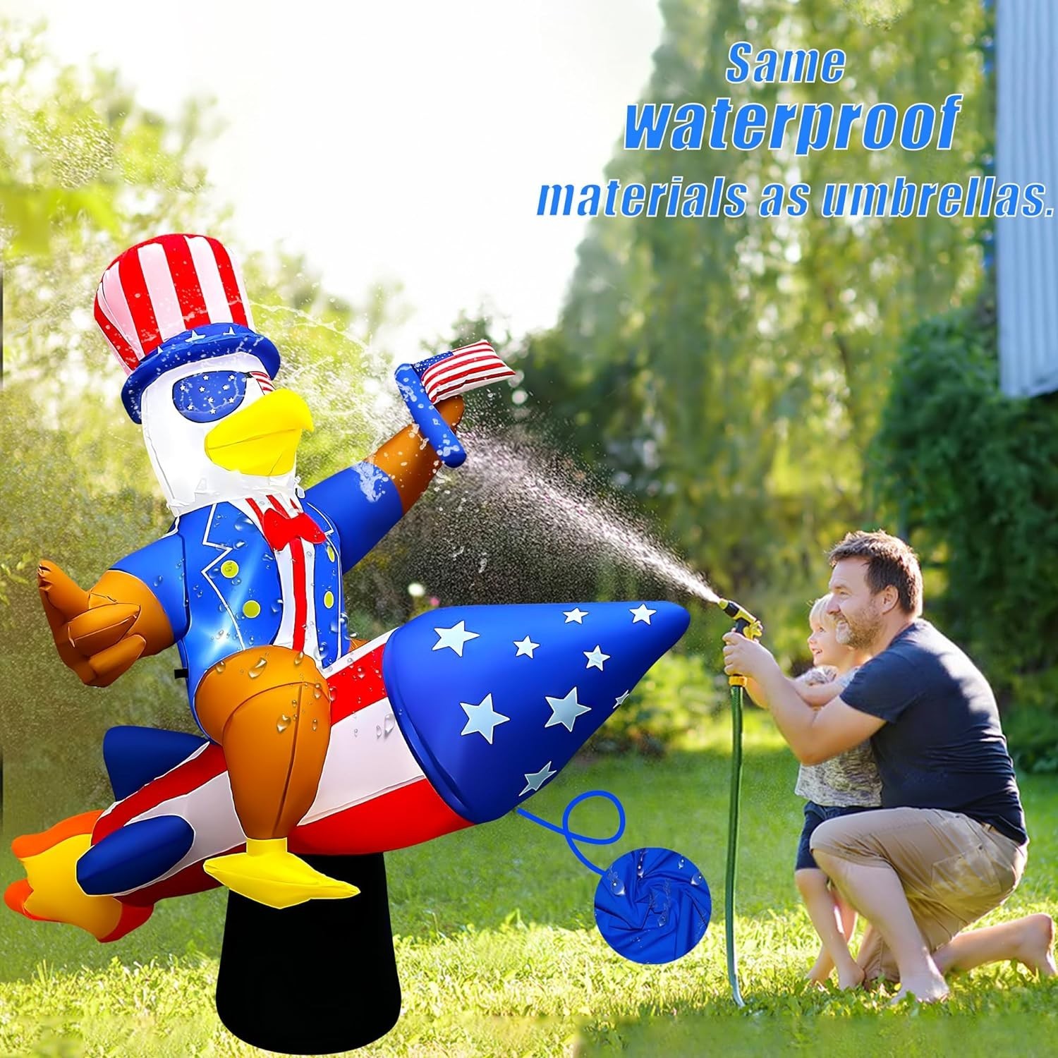 6ft Patriotic Independence Day 4th of July Inflatable Eagle on Rocket 1810