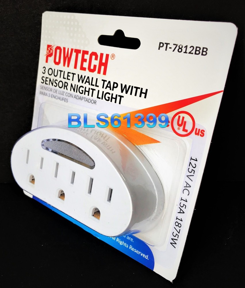 Electric Outlet 3-Way Sensor LED Power Splitter AC Wall Plug Electrical Adapter