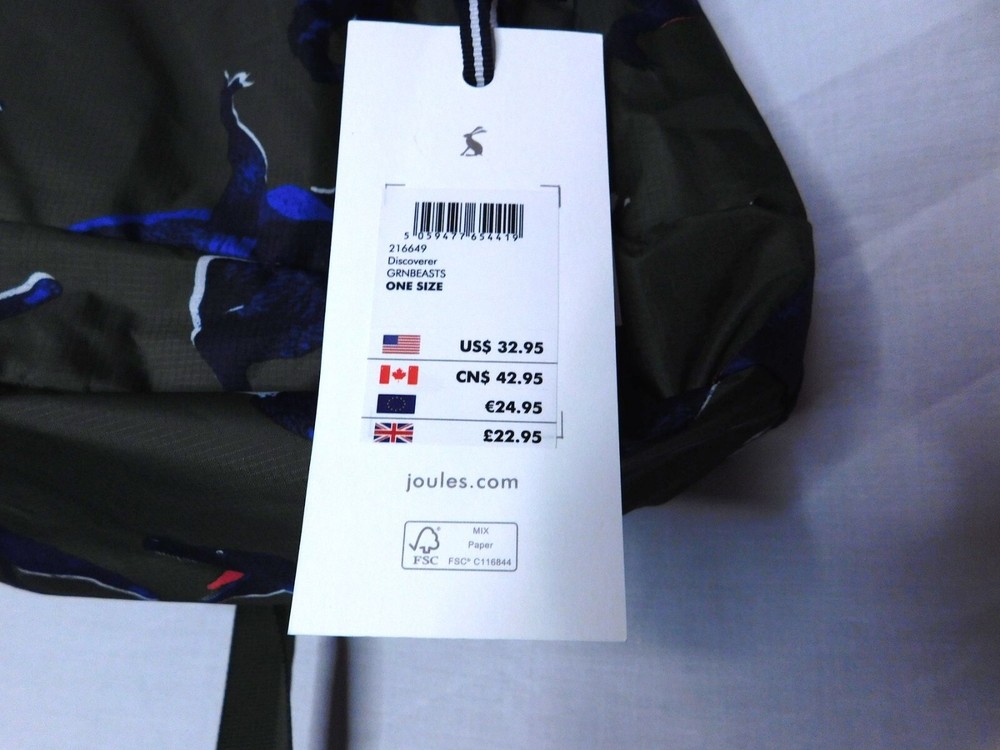 Joules Boys Discoverer Adjustable Backpack Green Beasts