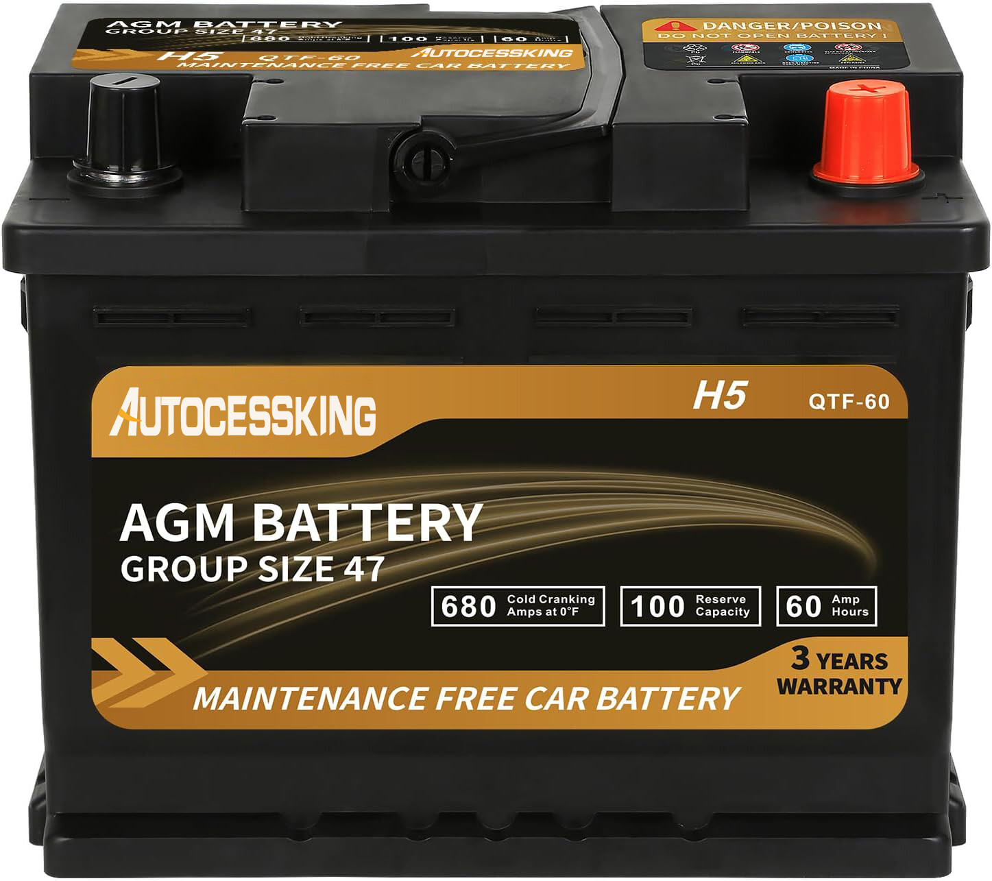 autocessking Platinum AGM Battery Group 47 100RC 680CCA Automotive H5 Battery