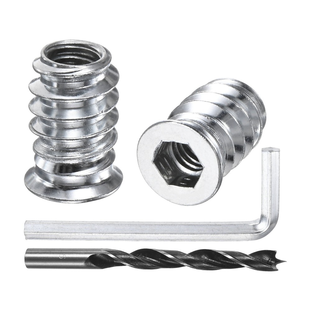 60-Pack Threaded Inserts, 1/4-20x15mm Nuts with A Wrench and Drill Bit [Silver]