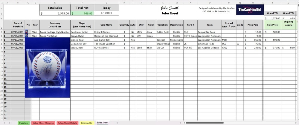 Baseball Card Inventory Tracker & P&L Spreadsheet (Digital) watch Tutorial Video