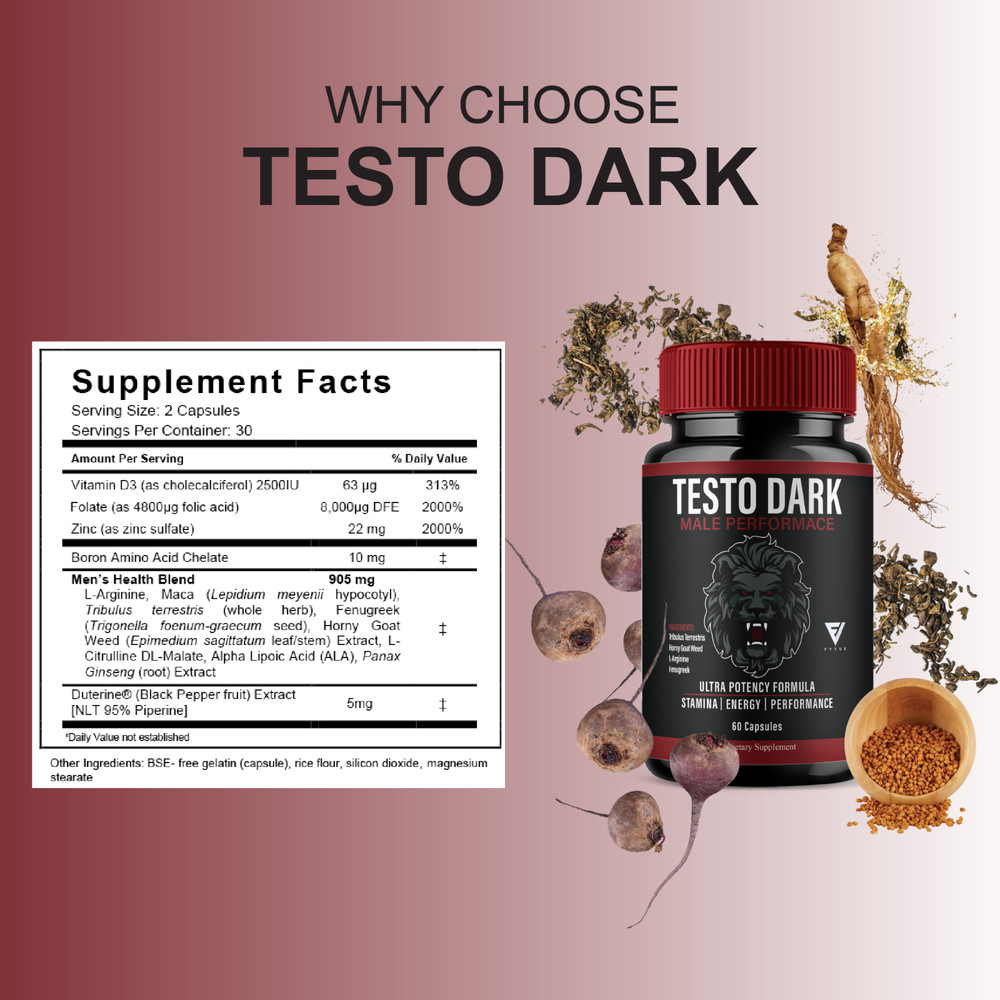 Testo Dark Max Performance Supplement, TestoDark Pills (60 Capsules)