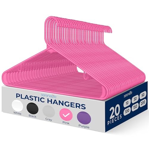 SereneLife 20-Pack Plastic Hangers (Pink)