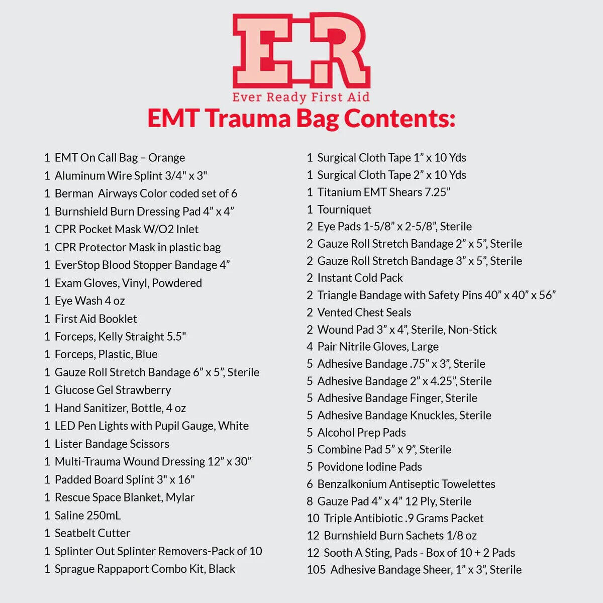 Ever Ready First Aid EMT Trauma Kit Fully Stocked w Bandages Shears & Chest Seal