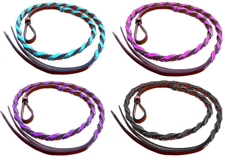 Showman Medium Leather Over & Under Whip w/ Color Braided Accent