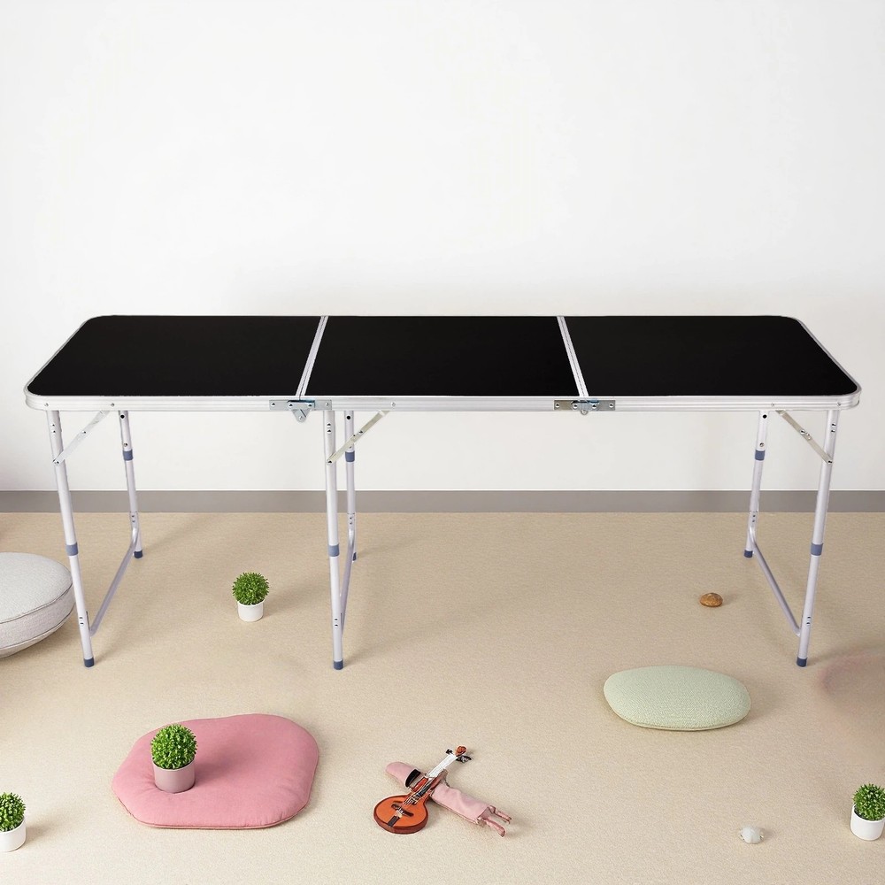 Folding Camping Table 6ft - Adjustable Height, Aluminum & Black Patio Table