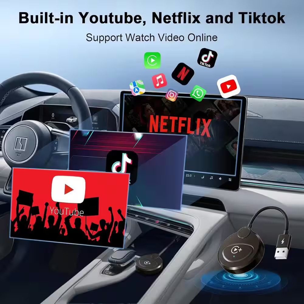 Wireless Carplay Adapter with Built-In Youtube Netflix, Easy Plug and Play