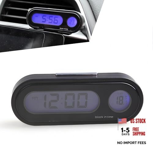 Black Mini Waterproof LED Digital Clock with Temperature Display, Adjustable