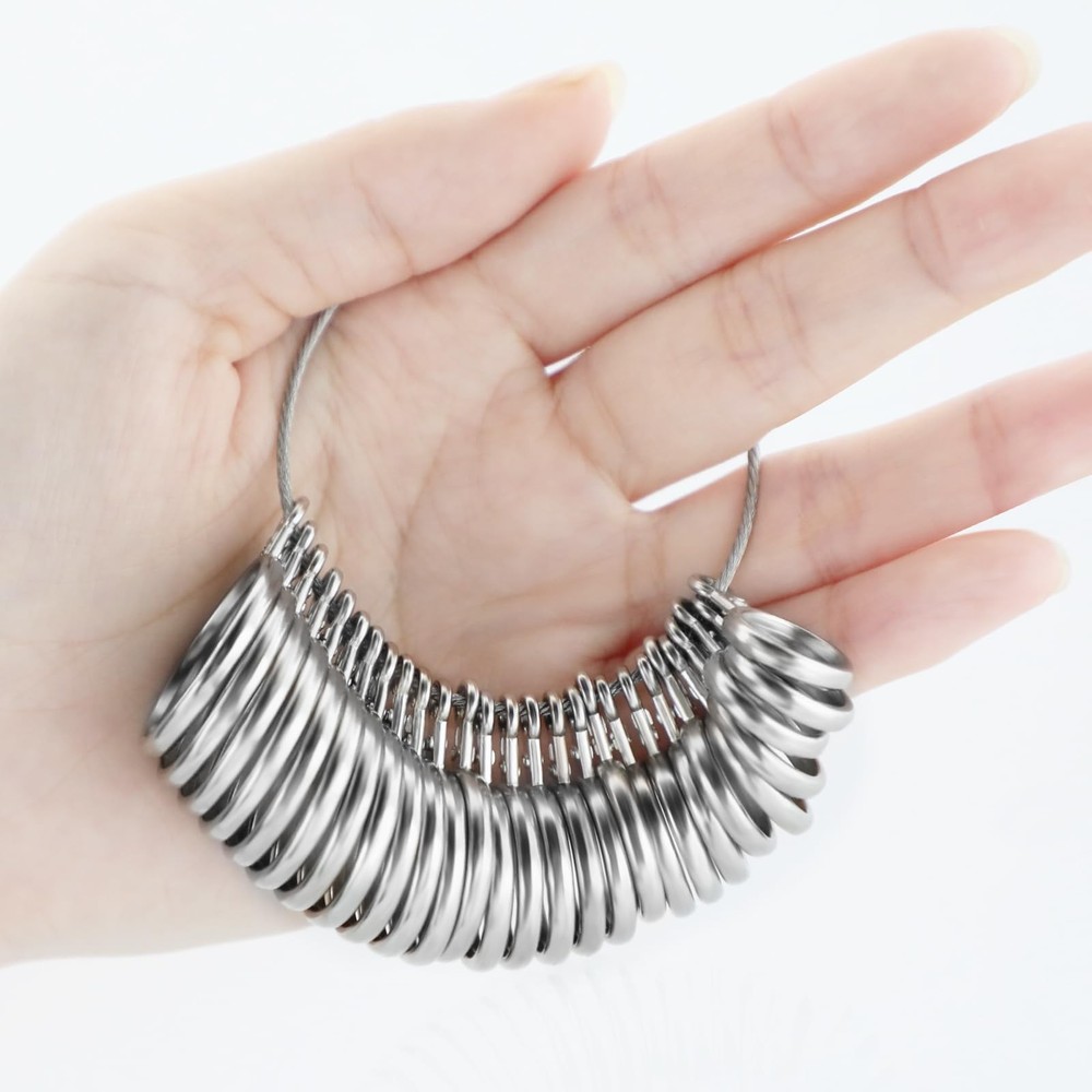 Ring Sizer Measuring Tool Set, Sizing Kit, Metal Finger Silver