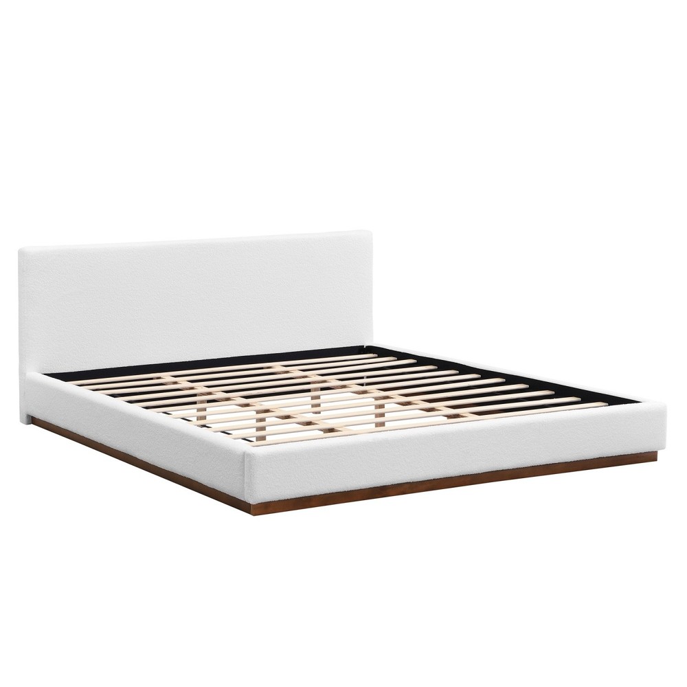 King Size Modern Upholstered Platform Bed Frame w/ Headboard & Solid Wood Base