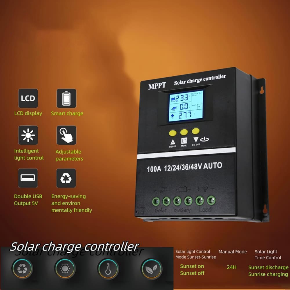 100A MPPT Solar Charge Controller LCD Display Battery Intelligent Regulator
