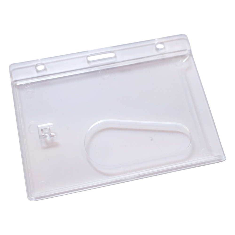 3 Pack - Crystal Clear Heavy Duty Horizontal ID Badge Holder - Rigid Plastic