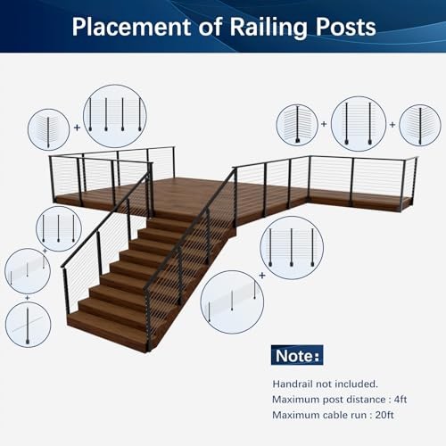 2 Pack One-Stop Side Mount Stair Cable 42" 1 Stair Post Kit- Right -2 Pack