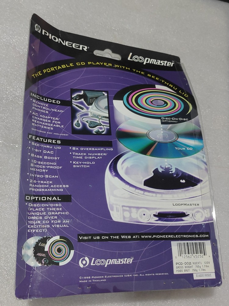 New Old Stock, Untested, Pioneer Loopmaster PCD-002 Clear Portable CD Player