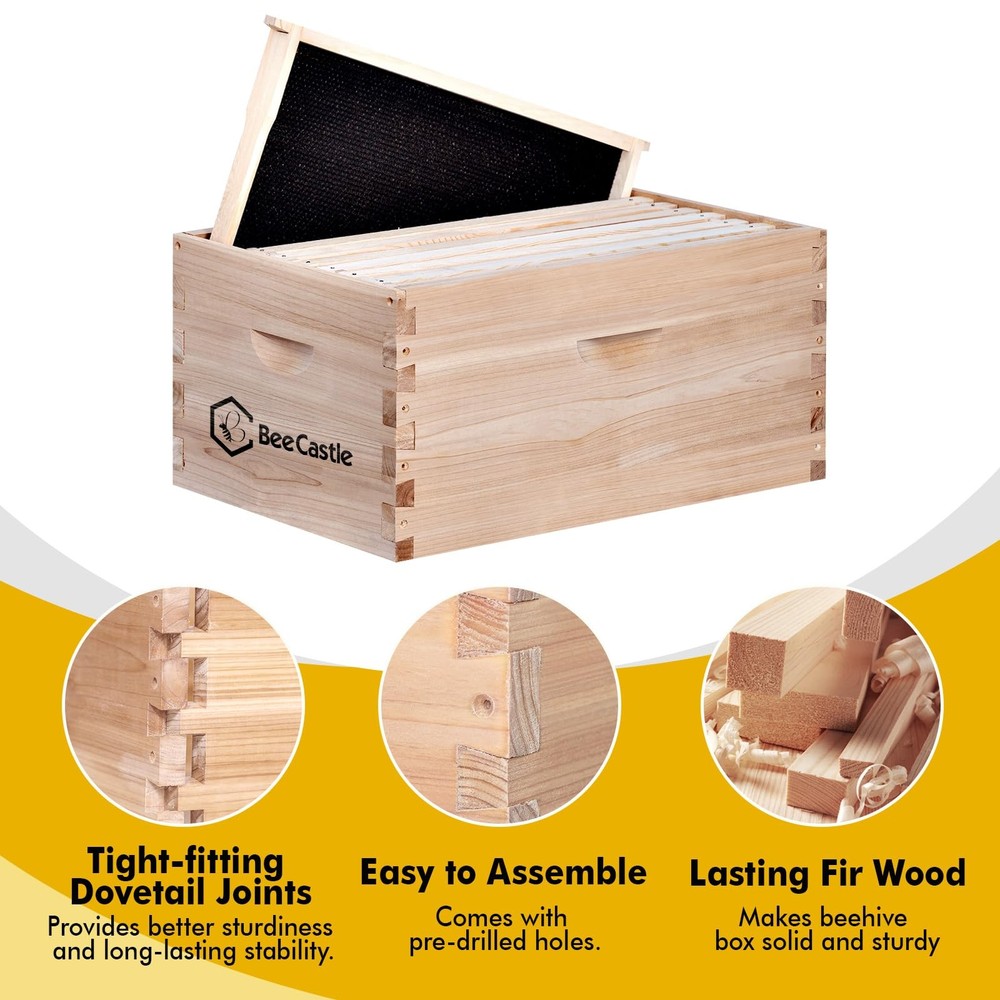 Best BeeCastle 8 Frame Deep Brood Bee Hive Box Langstroth Honey Include Beehive
