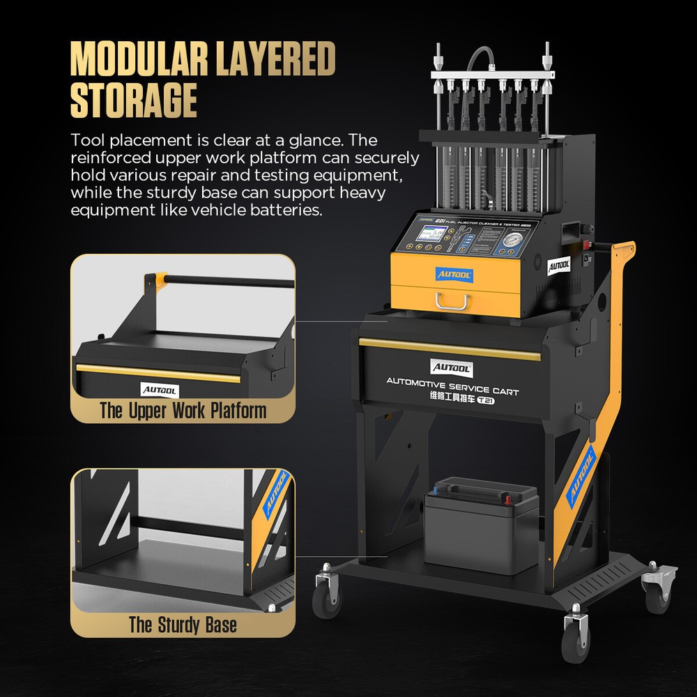 Rolling Tool Cart Mechanic Storage For Fuel Injector Cleaning & Testing Machine