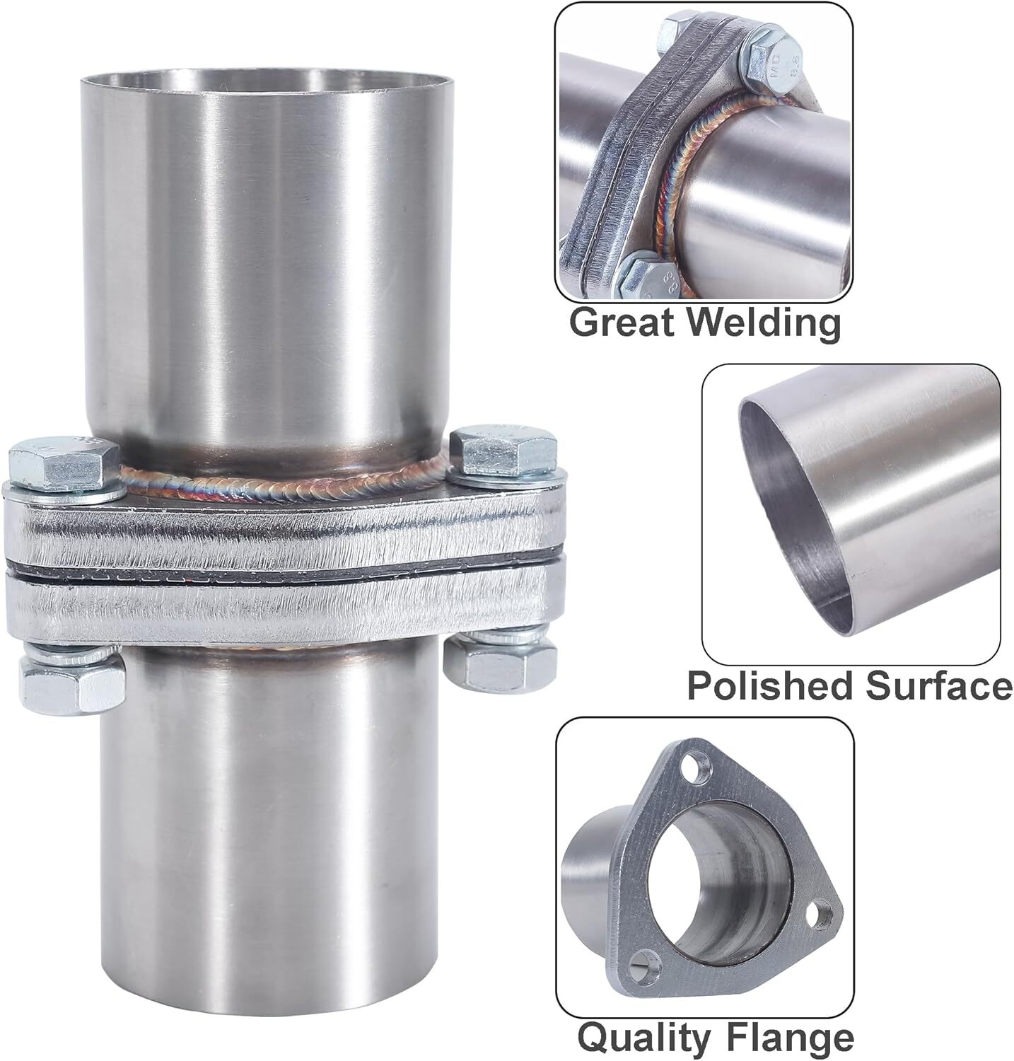2.5" OD 3 Bolt Universal QuickFix Exhaust Triangle Flange Repair Pipe Kit SS