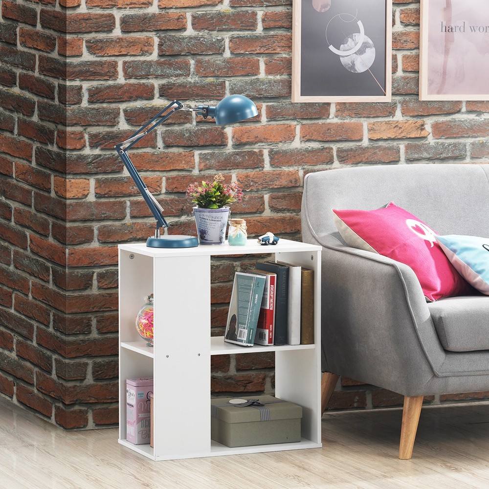 2pcs Multi-functional Side Table 2-Tier Bedside Sofa Table w/ Shelves White