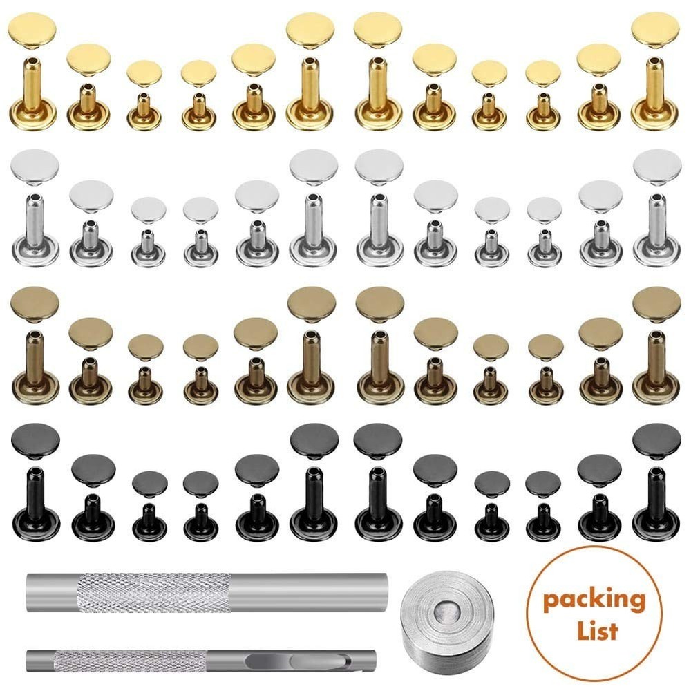 Complete 480-Piece Double Cap Rivet Set for Leather Craft | 4 Colors & 3 Sizes