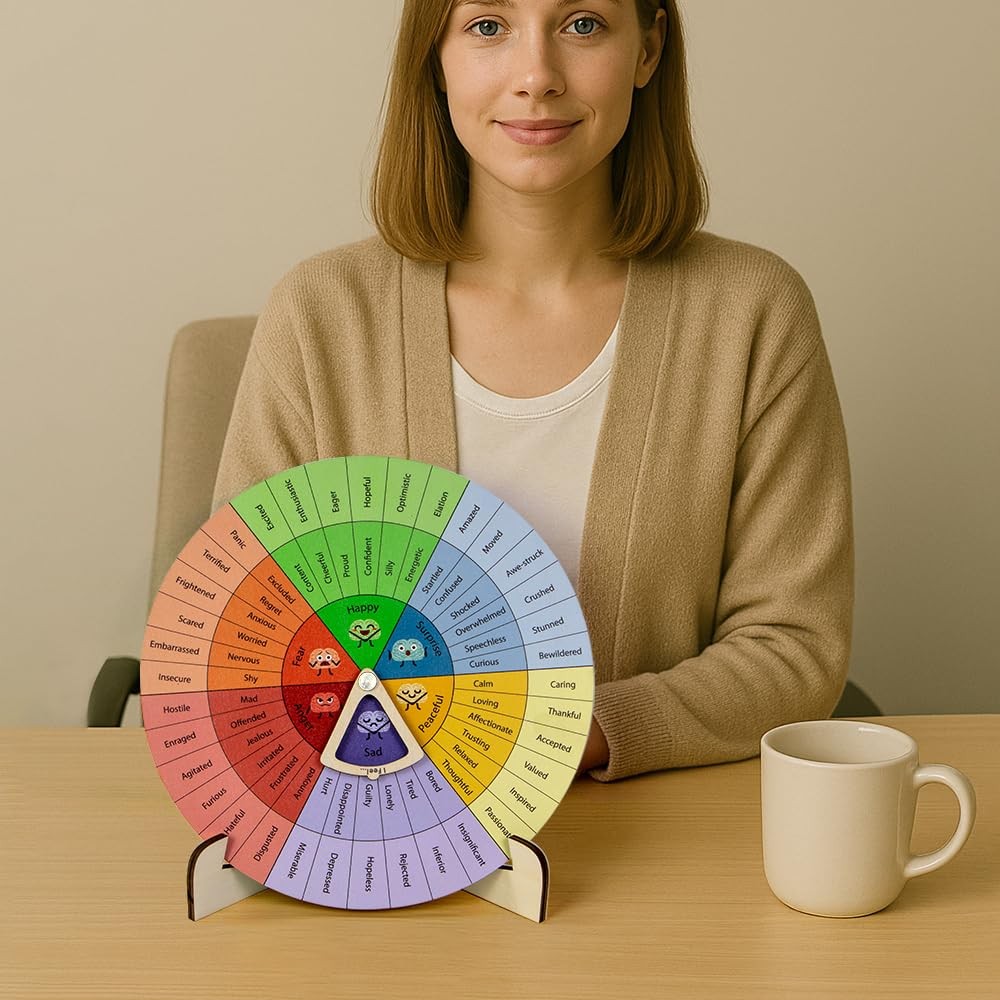 Feelings Wheel Therapy Office Desk Decor - Large Mental Spinning Pointer