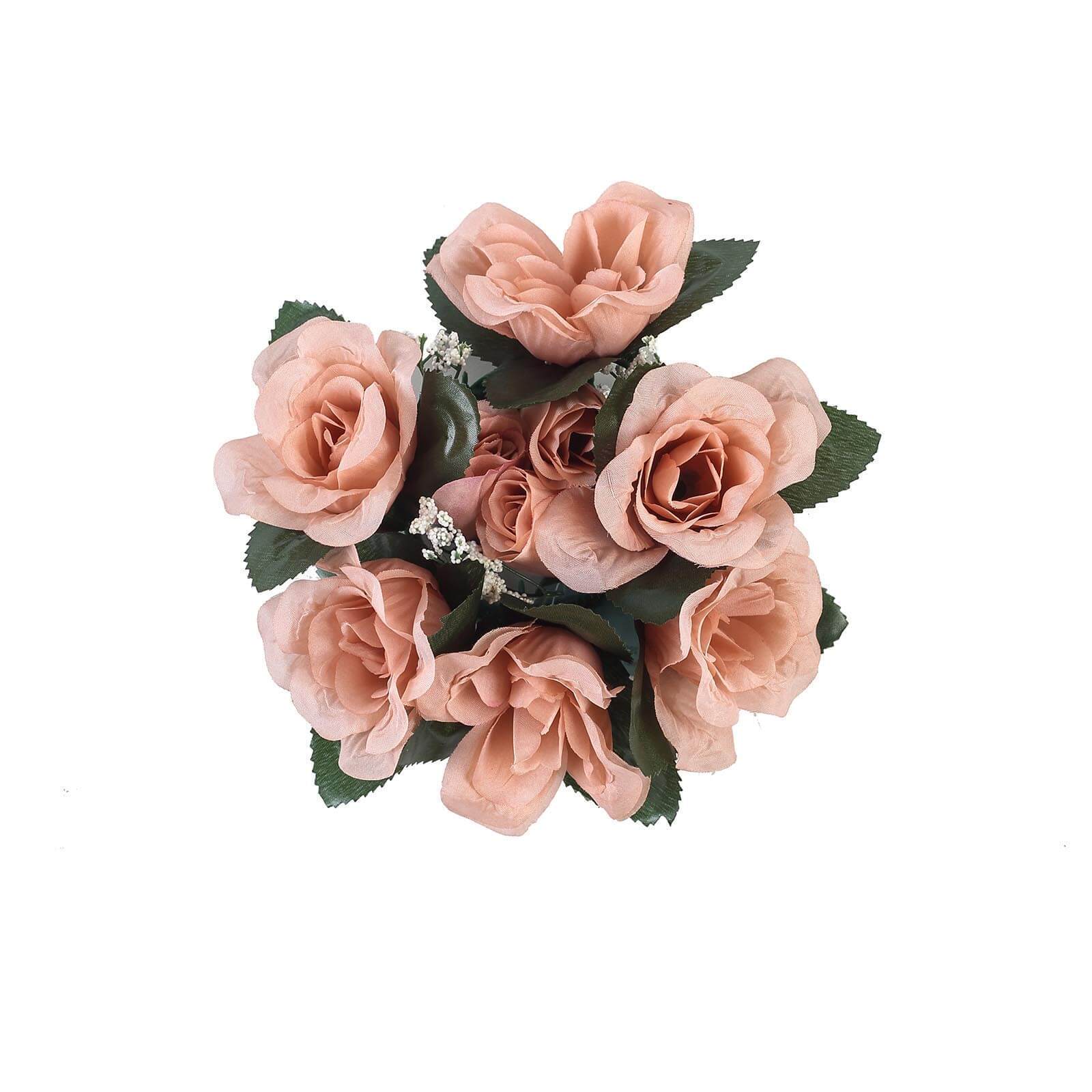 4 Dusty Rose CANDLE RINGS with SILK ROSES Wedding Flowers for Centerpieces SALE