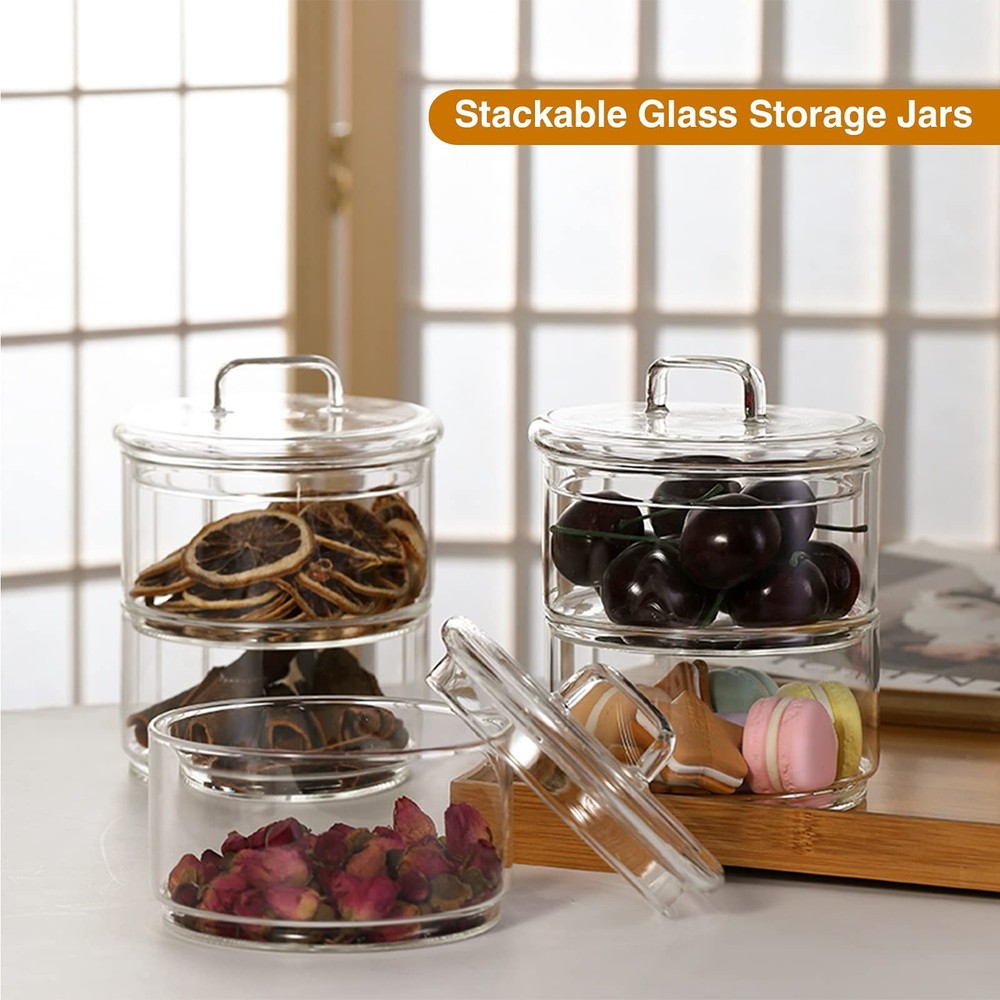 Cicano Glass Storage Jars with Lid,Multi-Tier Stackable Containers Kitchen Fo...