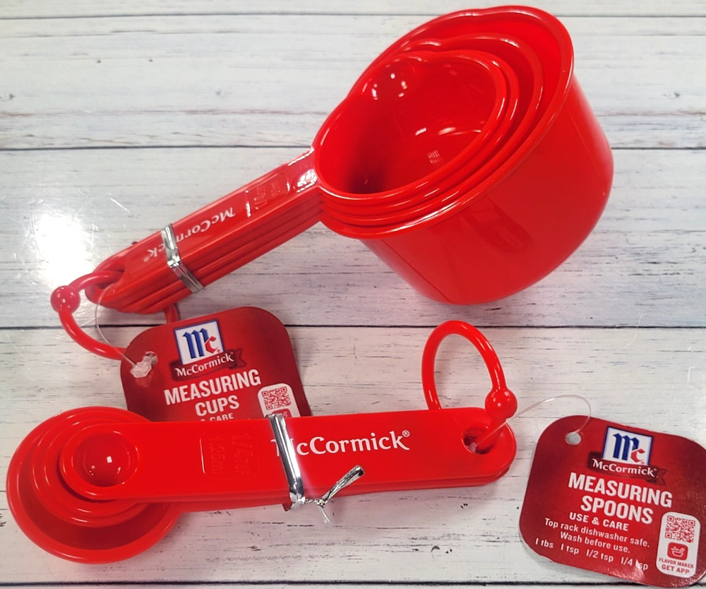 McCormick Spices Measuring Cup & Spoon Set, Plastic, Red