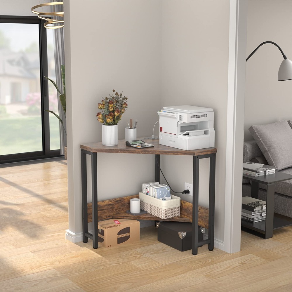 Corner Small Desk with Outlets Corner Table for Small Space Industrial Comput...