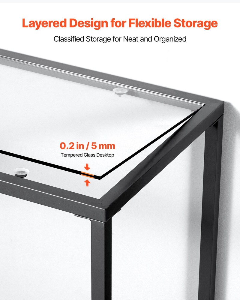 [New]2-Tier Glass Console Table,Modern Rectangle Sofa Side Table w/Tempered Glas