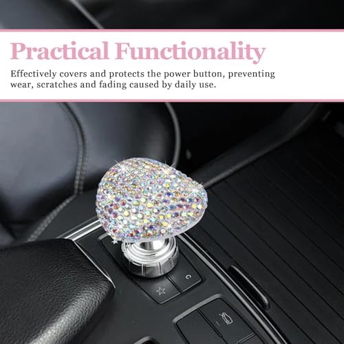Bling Car Push Start Button Cover, Heart Shape One-Touch Start Button with AB