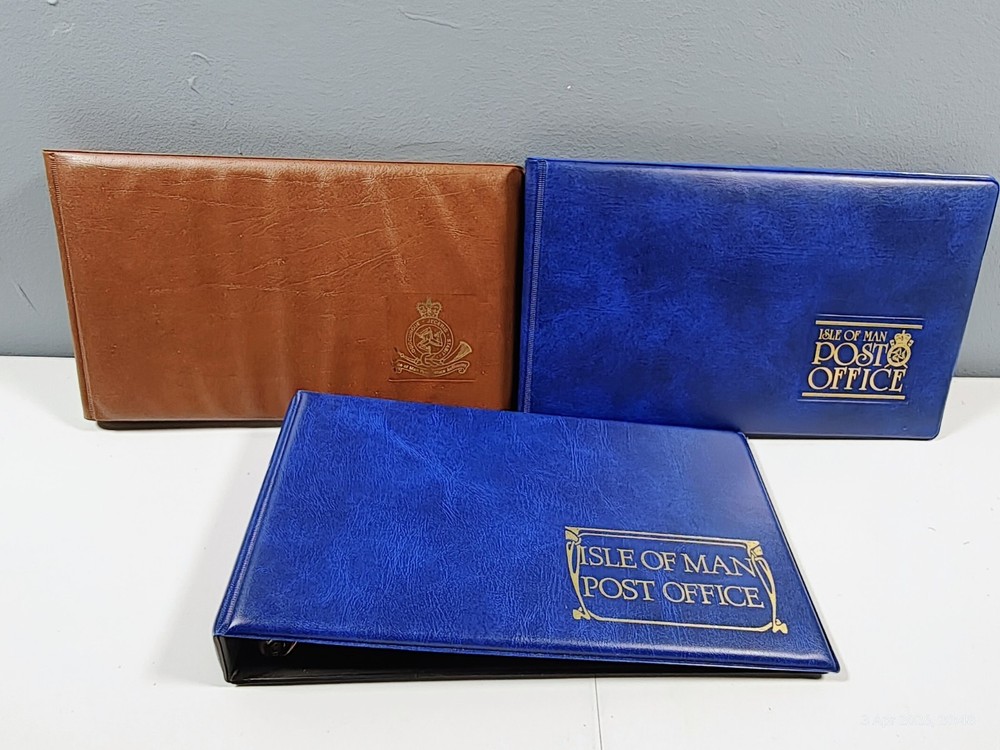 3 x ISLE OF MAN STAMP PRESENTATION PACK/COVERS BLUE 2-RING BINDERS, EXCELLENT