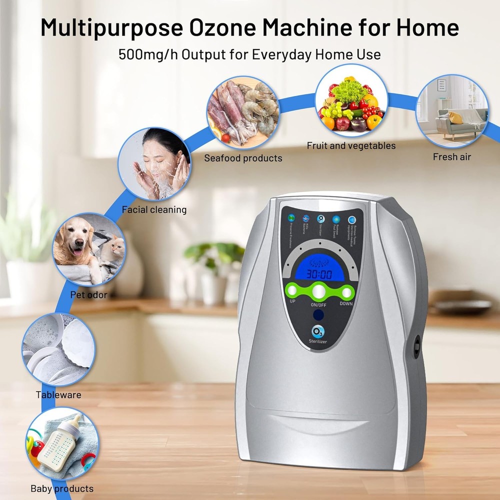 Ozone Machine Generator, Multifunctional with Timer, 500mg/h Portable Ozone M...