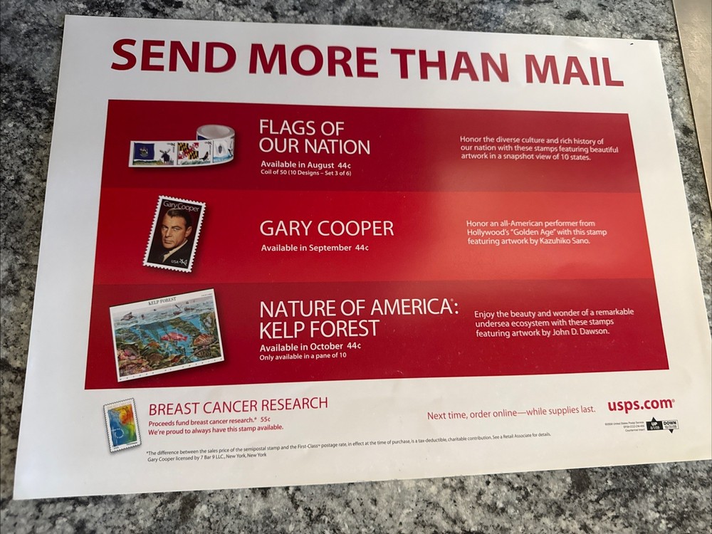 Vintage USPS POSTAGE STAMP Advertising Poster 16.5 X 14 2009 Stamps Gary Cooper