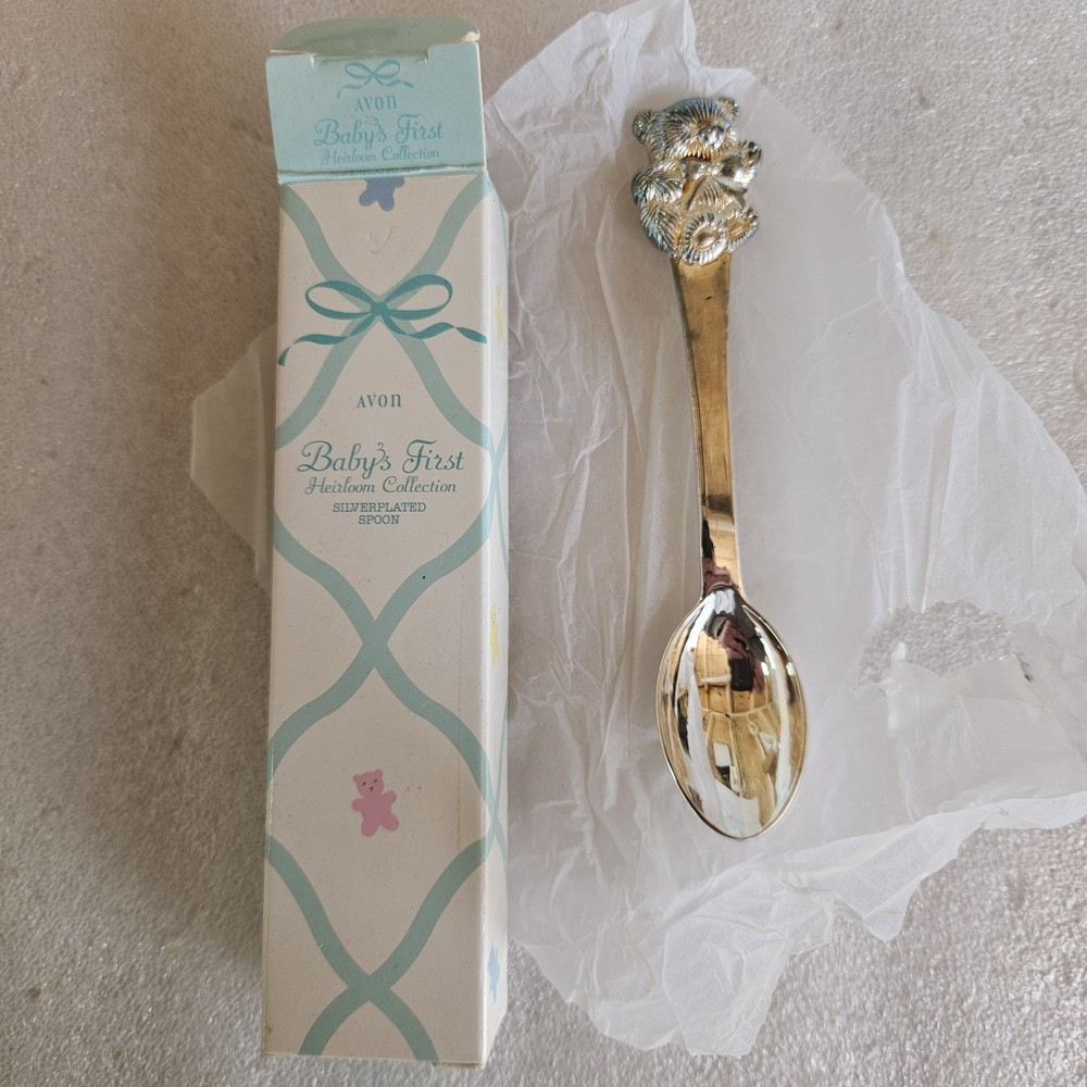 AVON Baby's First Heirloom Collection Cup, Spoon & Bear Bank Silverplated