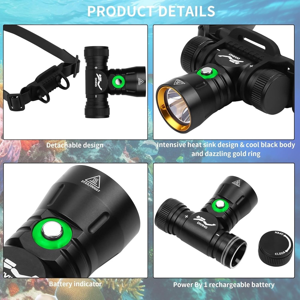 Scuba Dive Light, Diving Flashlight Headlamp, Super Bright 5000 Lumen Dive Flash