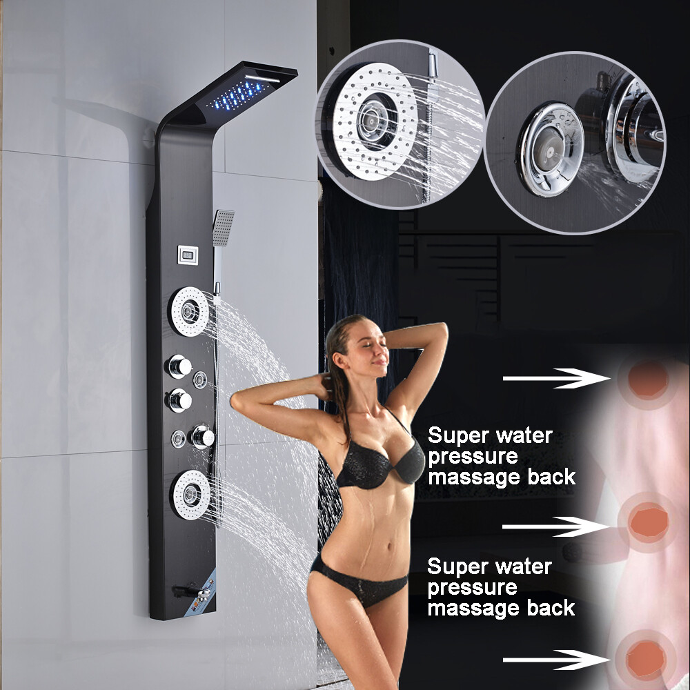 ELLO&ALLO Stainless Steel Shower Panel Tower System,LED Shower Head 6-Function