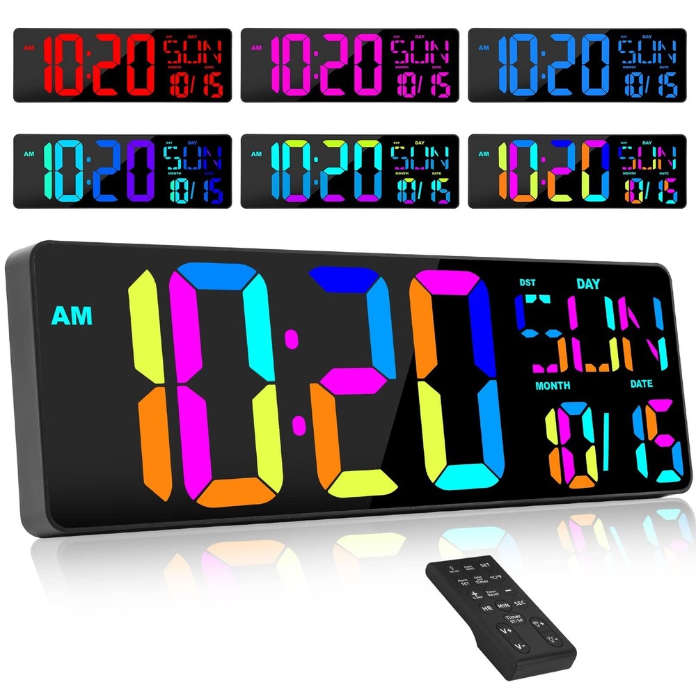 XREXS Large Digital Wall Clock with Remote Control, 17 Inch LED Large Display...