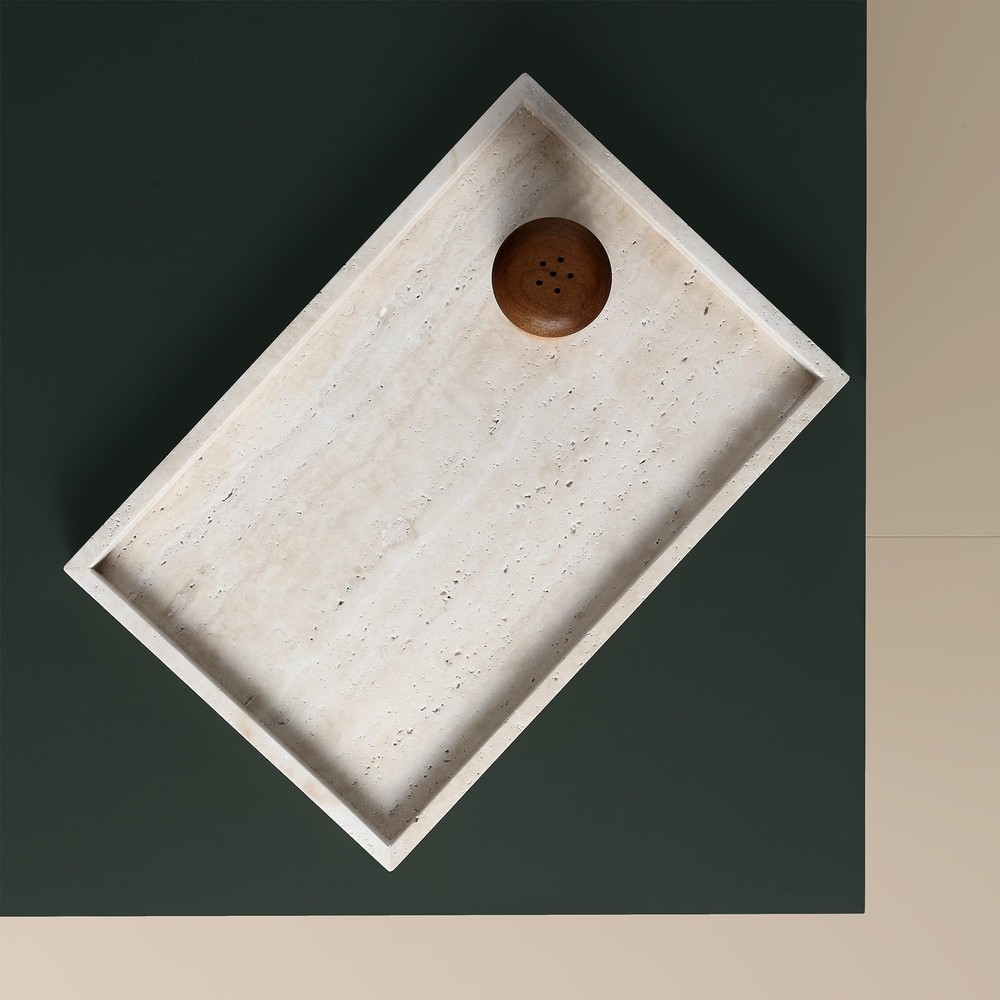 Rectangular Decorative Serving Tray,Modern Travertine Large Coffee Table Tray