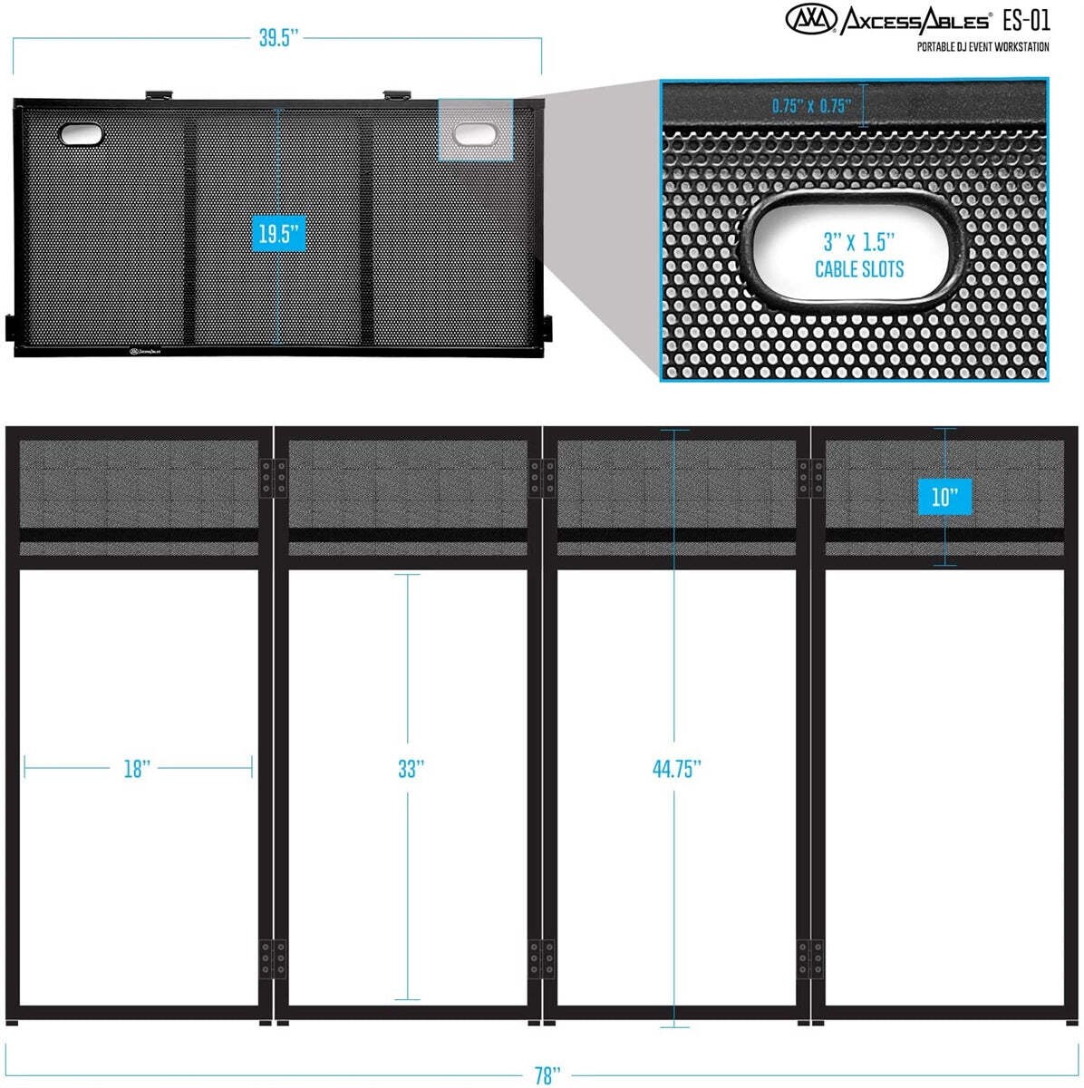 AxcessAbles Portable DJ Facade Booth Table with Black & White Scrims, Carry Case